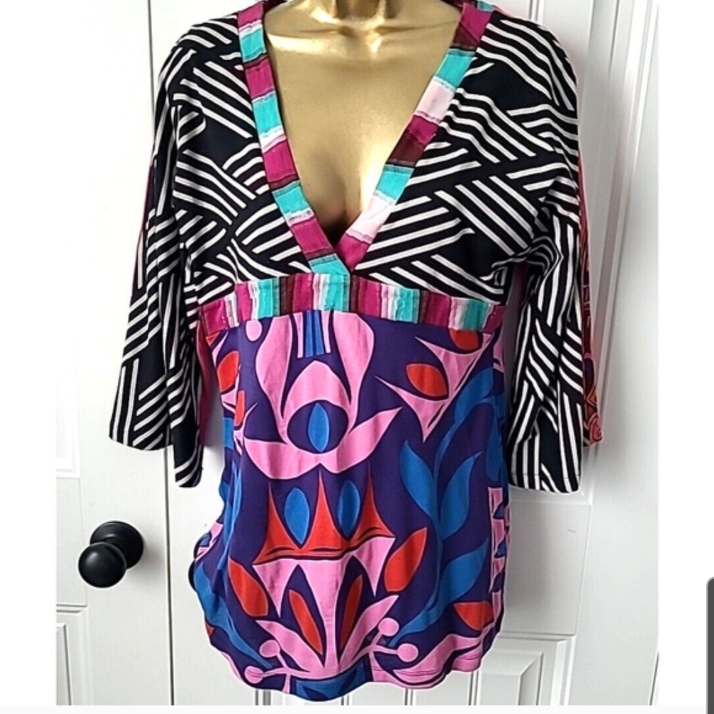 Custo Barcelona Pink and Blue Patterned Top